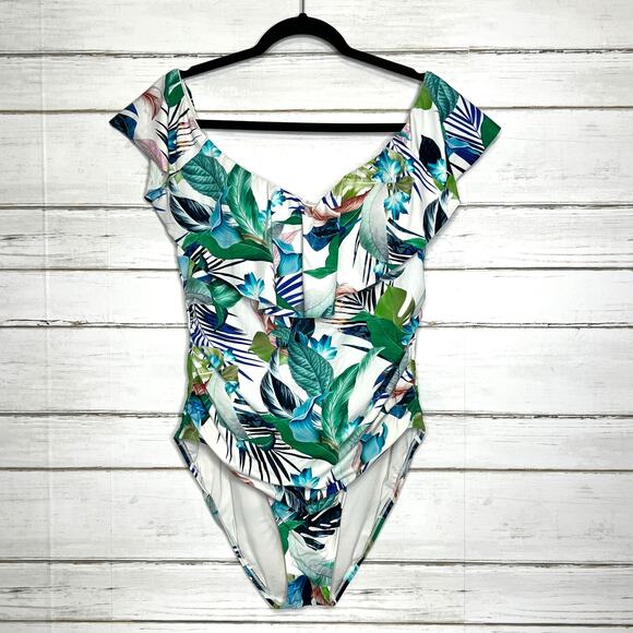 La Blanca In The Moment One Piece Off Shoulder Swimsuit Size 16 - Picture 1 of 10